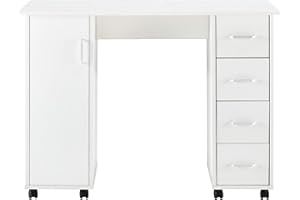 Goujxcy Rolling Nail Table Manicure Table Nail Desk Station, Beauty Salon Nail Station Desk Nail Art Equipment with 4 Drawers and Large Cabinet, White