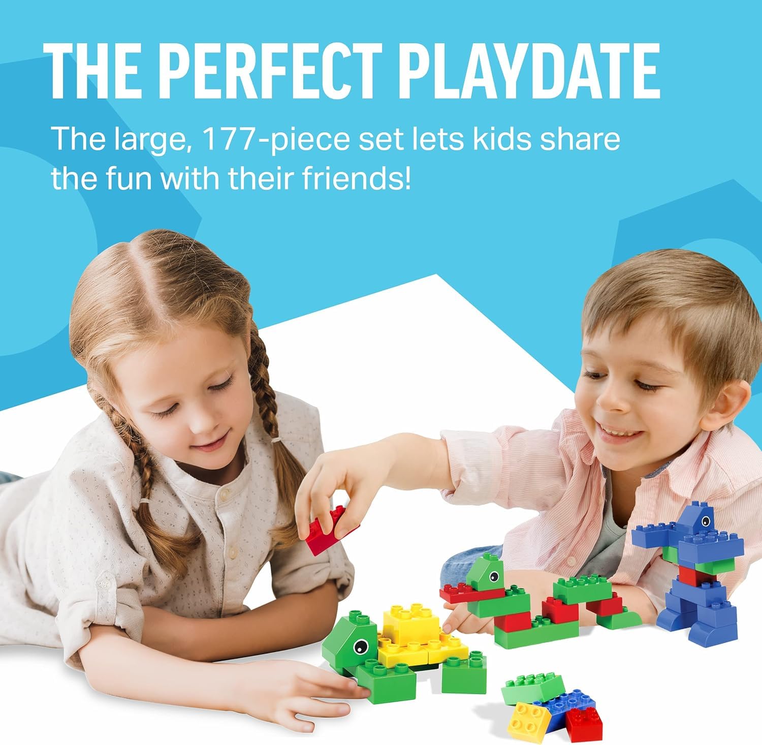 Brickyard Building Blocks 177 Pieces Large Building Block Toys for Children Ages 1.5-5, Bulk Block Set, Compatible with Duplo (177 pcs)