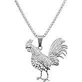 DCNREJGZ Rooster Necklace for Women Stainless Steel Cock Pendant with Crystal Accents