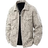 Wonyier Mens Corduroy Jacket Button Up Plus Size Printed Business Work Casual Western Shacket Long Sleeve Fall Shirts Coat