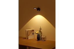 GARTO Spotlight Battery Operated, Motion Sensor Picture Light LED Cat-Eye Bulb Wall Sconce, Stick on Display Accent Lighting Dimmable 360° Rotation Rechargeable for Paintings (Black, 1Pack)