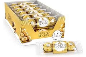 FERRERO ROCHER Fine Hazelnut Milk Chocolate; 3 Individually Wrapped Chocolates; 12 packs; 450g