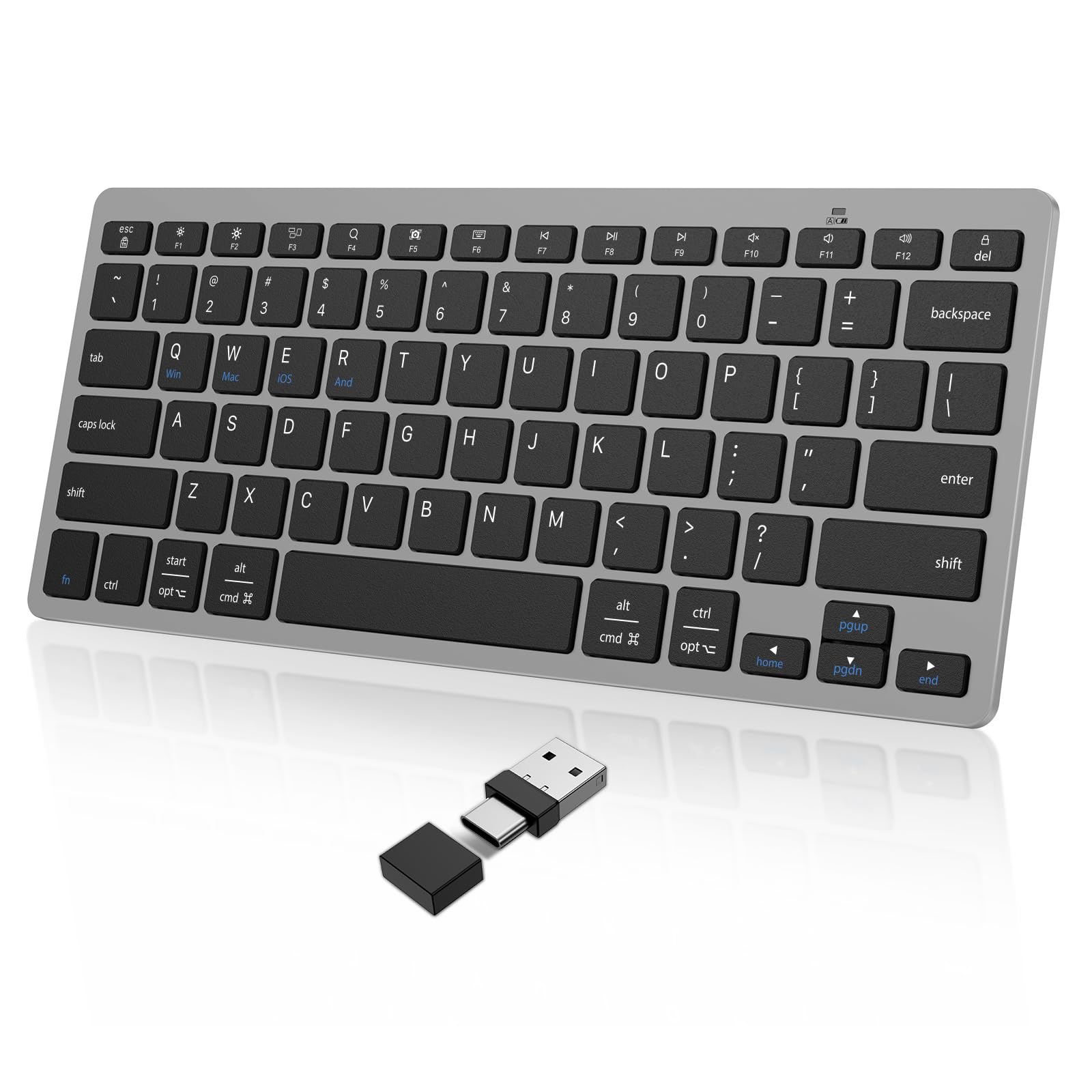 Photo 1 of OMOTON 2.4G Wireless Keyboard for Win 7/8/10 with USB & Type C, Ultra Slim and Compact Quiet, Compatible with Laptop Tablet Desktop and PC (Grey)