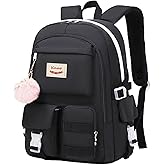 KIDNUO Backpack for Girls Laptop Backpacks 15.6 Inch College Cute Bookbag Anti Theft Primary Elementary School Bag Casual Daypack for Students Teens Girl Women (Black)