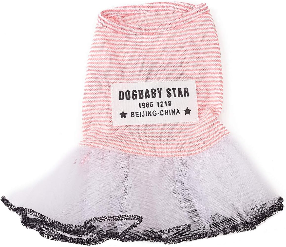 Pet Heroic Puppy Dog Cat Dress Summer Dog Puppy Basic Dresses Vest Shirts Clothes Pink Grey Strips Colors Appeals Only for Small Dogs Cats Puppy Girl Females - Weight 0.6-6 KGS
