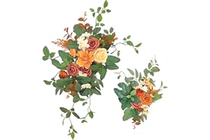 Emivery Artificial Flower Swag Set of 2, Burnt Orange Wedding Sign Flowers Fall Floral Swag Arrangements for Wedding Welcome Sign and Reception Backdrop Floral Decoration