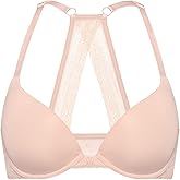DOBREVA Women's Push Up Bra Racerback Front Closure Bras Plunge Underwire Tshirt Padded Lace