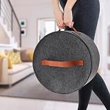DYOUen Felt Hat Storage Box Round Foldable Clear Window Handle Grey Wardrobe view 3