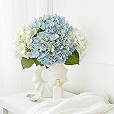SUMTIPHUN 4 Pcs 20'' Real Touch Hydrangeas 2 White 2 Light Blue Artificial Hydrangeas Flowers Faux Latex Hydrangea for Kitchen Living Room Porch Home Decor Baby Shower Party Wedding Table Centerpiece