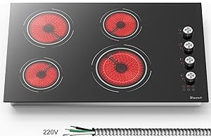 Disaenvir 30 Inch Electric Cooktop 4 Burner - Built-in Ceramic Stovetop 6700W, 30" Glass Electric Cook Top with Timer, Safety Lock, Pause, Dual Ring, 220V - 240V Hard Wire, No Plug (Black-Sliver Knob)