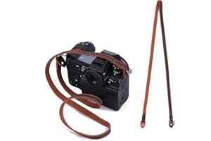 NICENEEDED Camera Shoulder Neck Strap, Brown Leather Camera Straps, Adjustable Length Vintage Neck Shoulder Slim Camera Strap