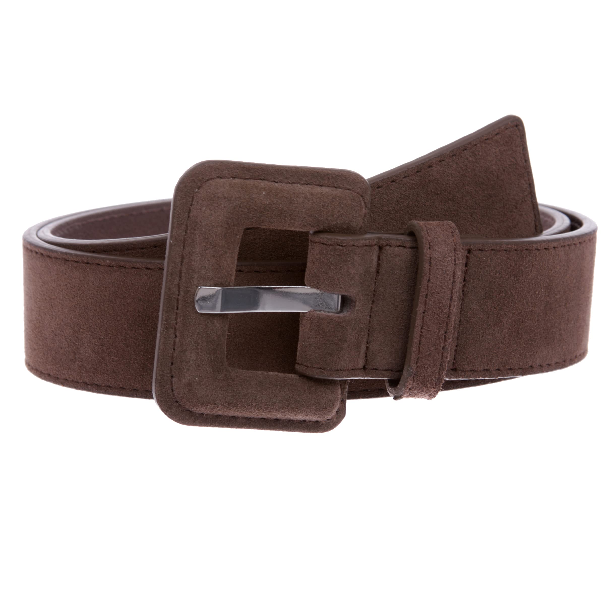 Photo 1 of 1 1/2" Inch Stitching-Edged Suede Leather Belt, Brown | L/XL-40"