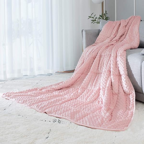 ALANSMA REVERSIBLE WEIGHTED BLANKET FOR ALL SEASON, LUXURY VELVET, WARM AND COOL, ADULT 15LB WEIGHTED BLANKET, ENJOY SLEEPING ANYWHERE(PINK, 48”X72”15LBS)