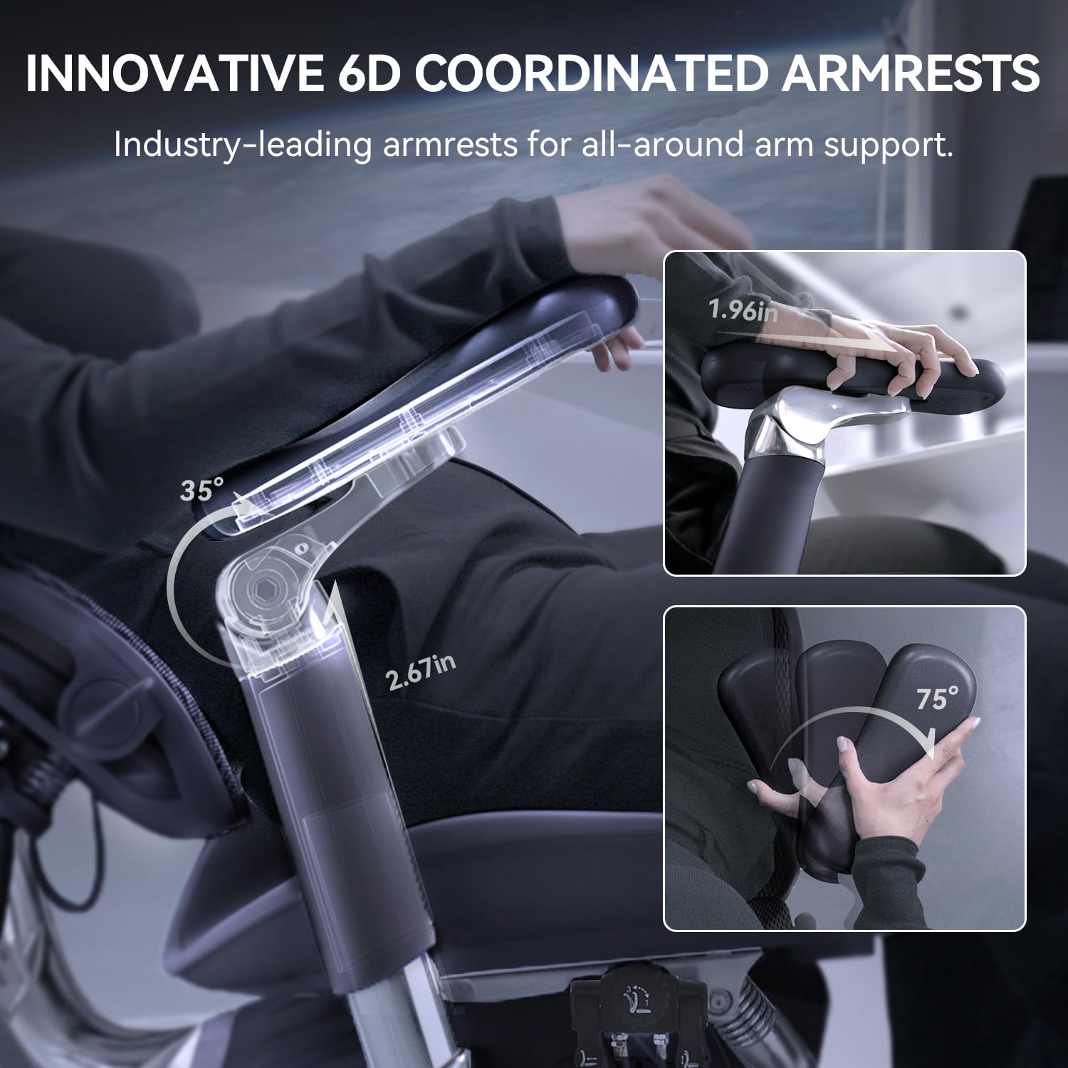 SIHOO Doro S300 Ergonomic Office Chair with Dual Dynamic Lumbar Support,Home Office Computer Chair, 6D Coordinated Armrests, Adjustable Rolling Chair (Black) - Image 6