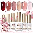 Born Pretty Jelly Gel Nail Polish Set Burgundy Wine Red Gel Polish Crystal Transparent Gel Polish Kit Nail Art Varnish Manicure Collection Christmas Valentine's Day Gift Set 7ML 6PCS