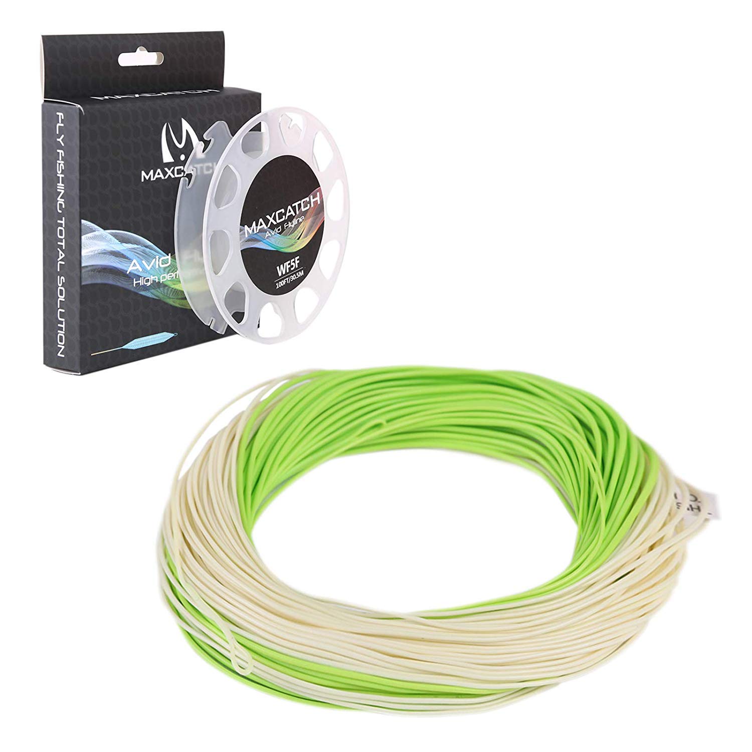 MAXIMUMCATCH Avid Fly Line with Welded Loop, Weight Forward Floating Fly Fishing Line 100ft (3F/4F/5F/6F/7F/8F) (Ivory/Chartreuse, WF3F) — image 1