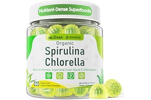 NEXTDIA Organic Spirulina Chlorella Gummies, Nutrient-Dense Superfood Rich in Vegan Protein, Super Greens & Chlorophyll + Vitamin C & D3, Zinc, B12 for Natural Energy, Powerful Antioxidants, Sugar Free,60 Cts