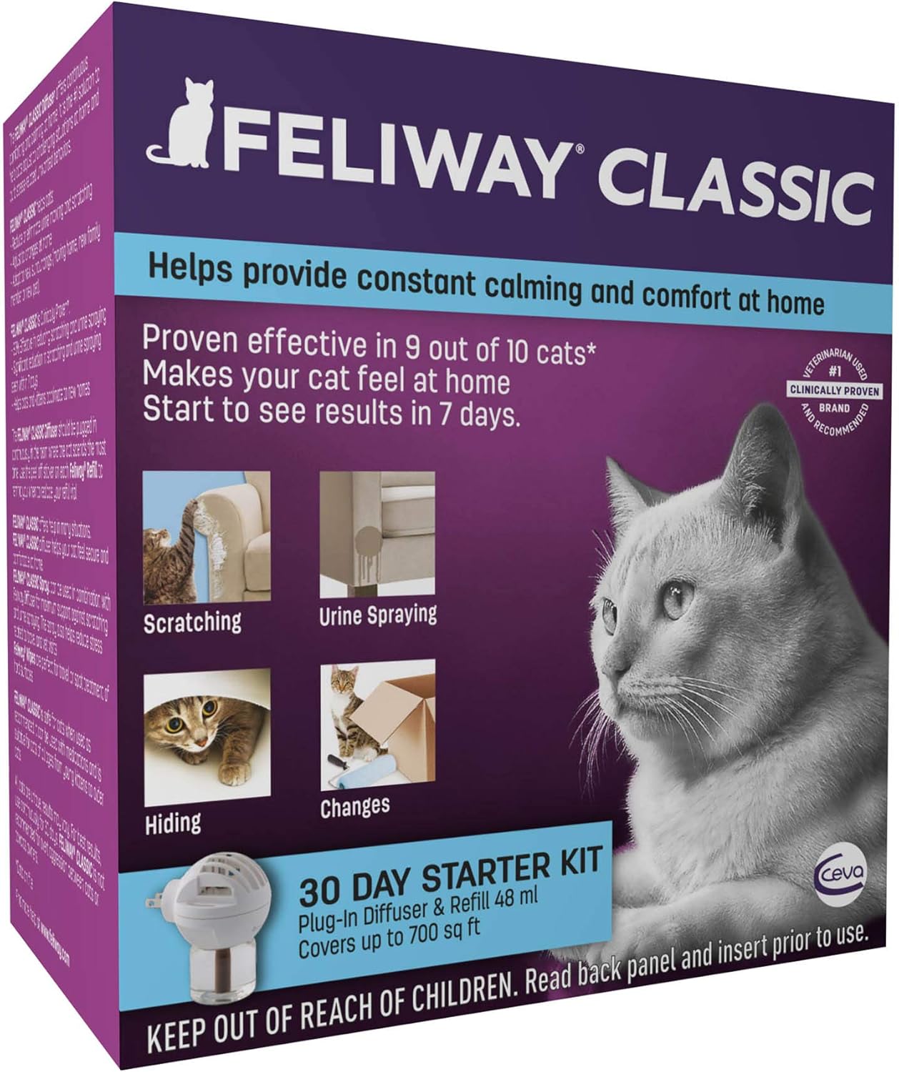 Feliway Classic Cat Calming Diffuser Kit for Cats (30 Day Starter Kit) - Reduce Problem Scratching, Spraying, and Hiding : Pet Supplies