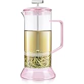 Teabloom Toulouse Borosilicate Glass Tea Press and Coffee Maker with No Plastic, 24-Ounce (700 mL) - Dawn Rose