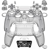 eXtremeRate Luna Redesigned Full Set Shell Buttons Touchpad Cover Compatible with ps5 Controller BDM-030 BDM-040 BDM-050, Clear Black Replacement Top Bottom Cover Case Compatible with ps5 Controller