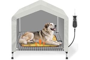 DOPLIV Heated Elevated Dog House for Medium Dogs - with 9-Level Adjustable Heating Pad, Timer Function, Raised Off-Ground Design for Ventilation & Anti-Moisture, Keep Pets Warm in Winter Cold​