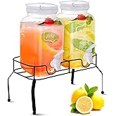 Teenyyou 2 Pcs Plastic Drink Dispensers for Parties Beverage Dispenser with Stand and Spigot Juice Lemonade Jars with Lid for Countertop Party Bar Picnics Water Tea, 2 Gallons Total