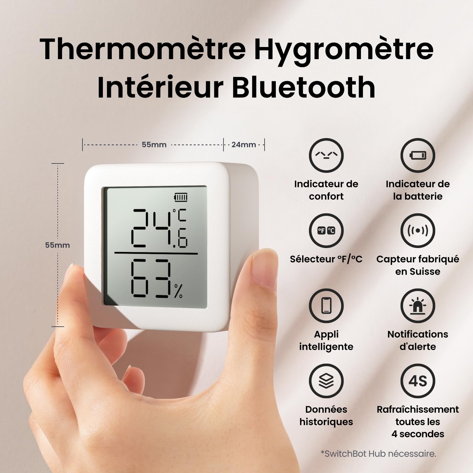 SwitchBot Thermometer Hygrometer Innen, Digital Hygrometer Bluetooth Thermo-Hygrometer mit APP, Taupunkt/VPD/Absolute Feuchtigkeitssensor (3er-Pack) 2