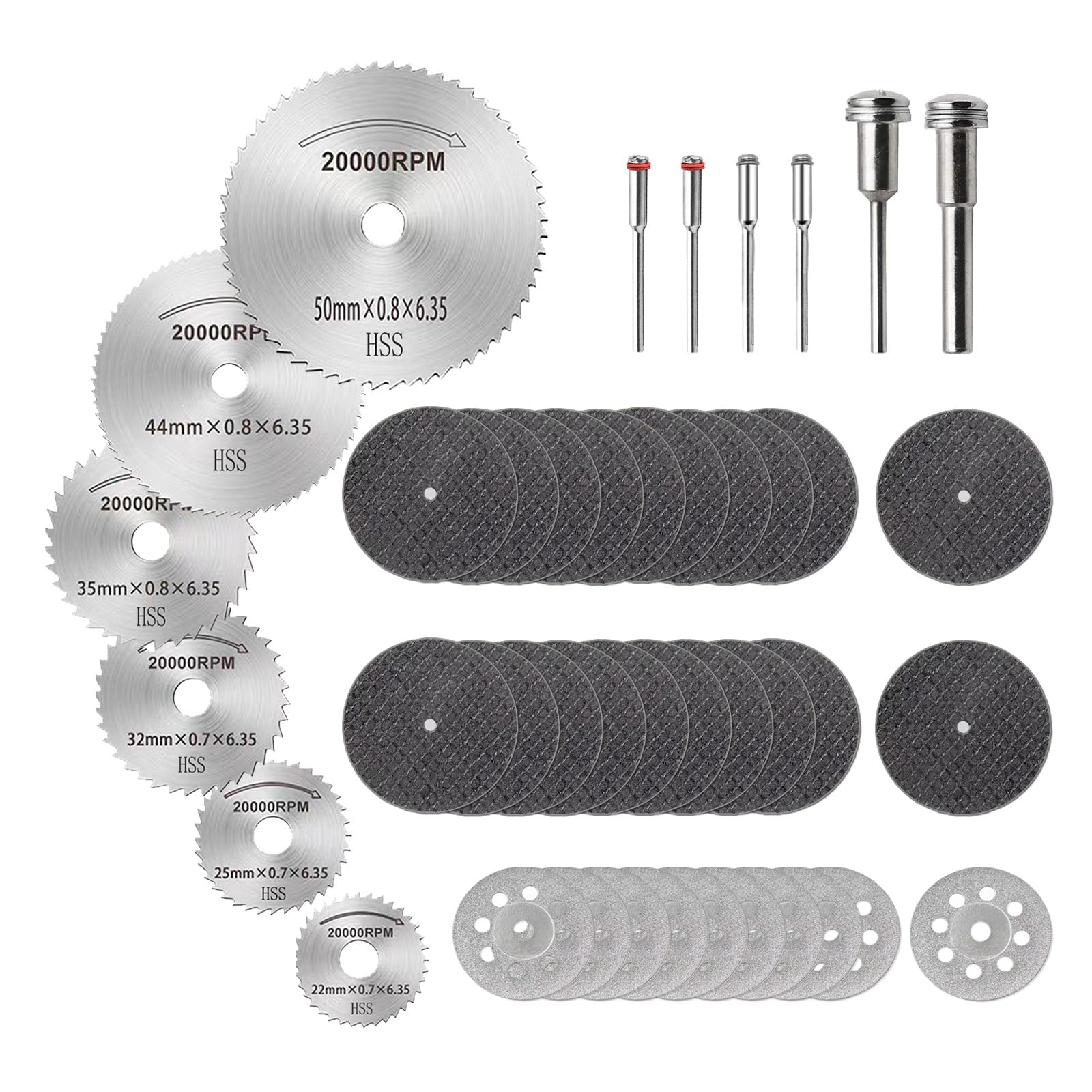 ZFYQ Cutting Discs for Rotary Tool 42Pcs, HSS Cutting Wheels 6Pcs, Diamond Cutting Discs 10 Pcs and Resin Circular Saw Blades 20Pcs with 1/4" 1/8" Shank for Wood Plastic Soft Metal Cutting