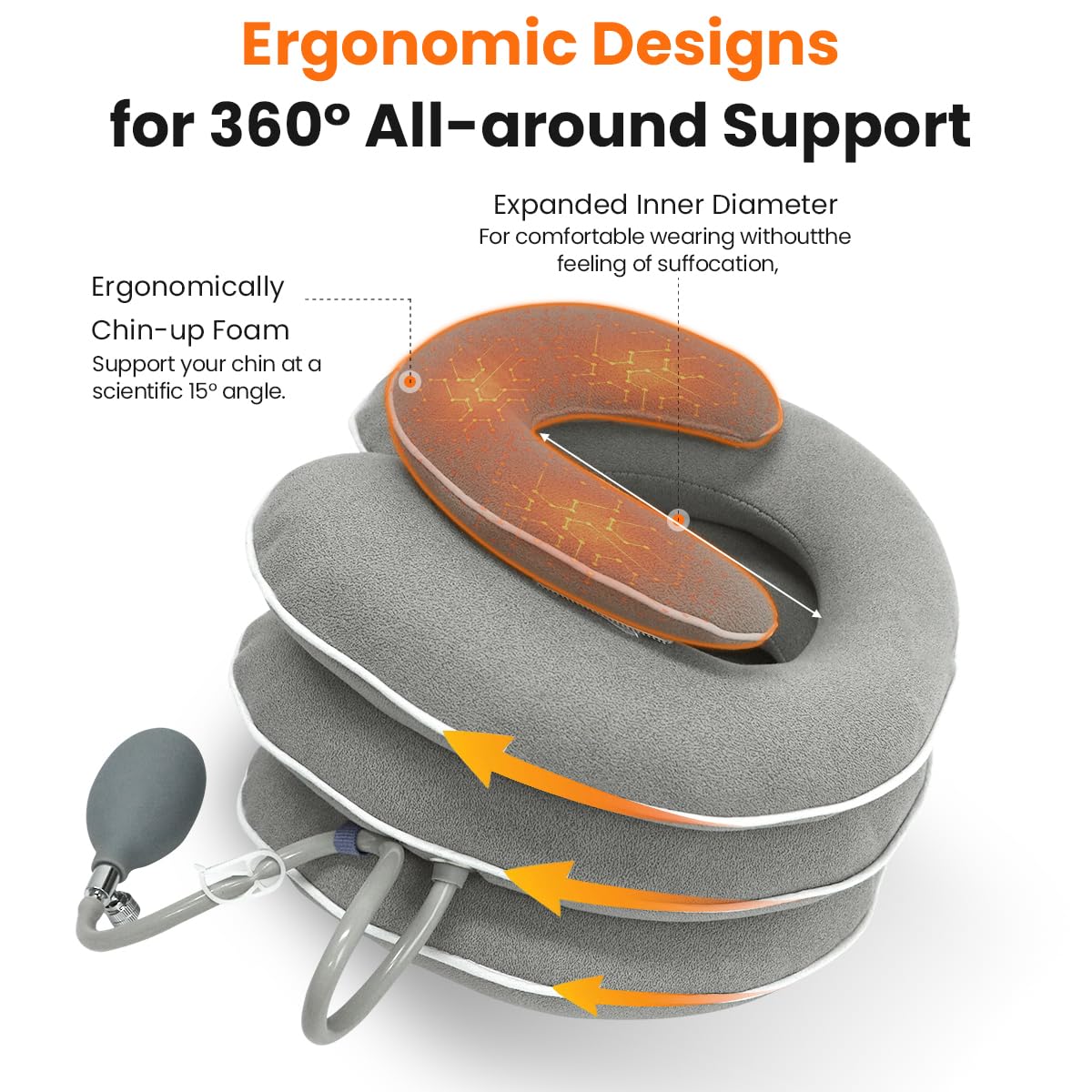 Neck Stretcher with Neck Brace,Cervical Traction Neck Device,Neck Relief Tool,Adjustable Inflatable Cervical Brace,Home Use Neck Decompression New Technology Breathable Fabric Washable(Gray)