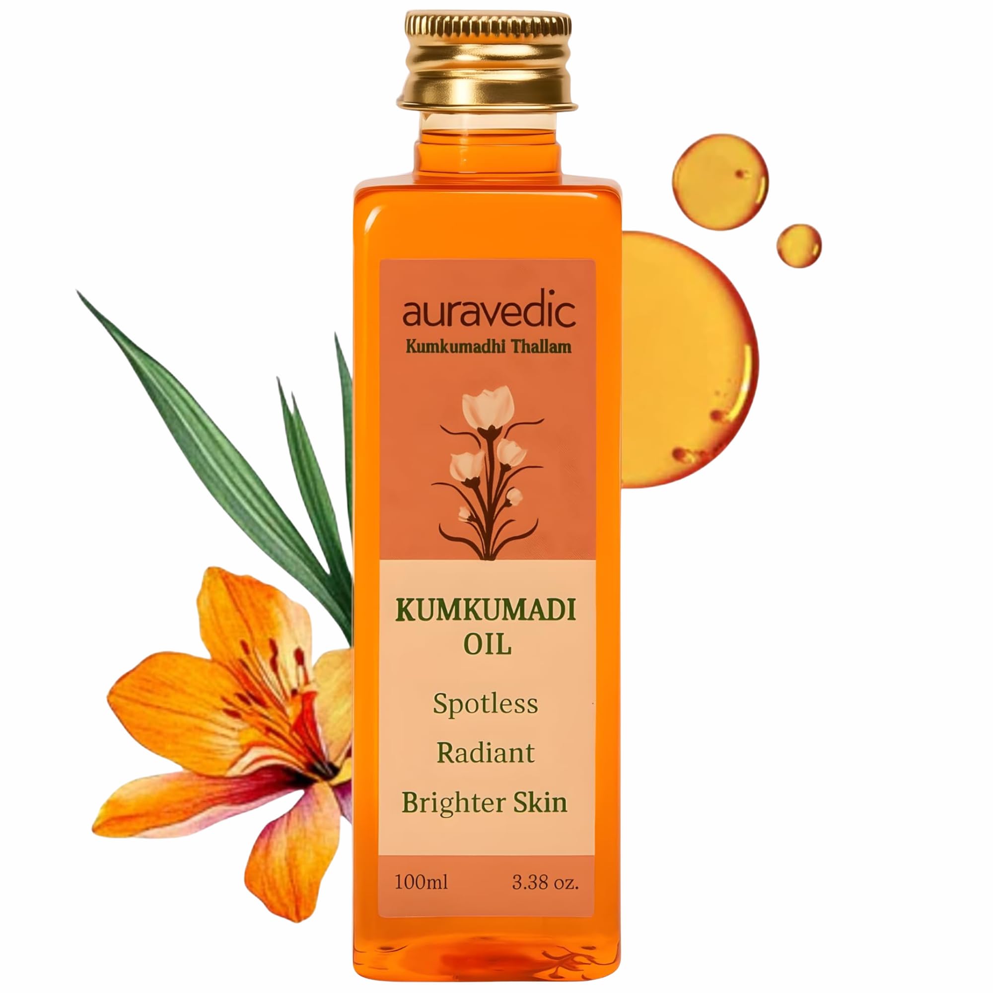 Auravedic Kumkumadi Oil with Pure Saffron | Ayurvedic Facial Oil for Radiant Glow, Hydrating Care for Dull & Dehydrated Skin | Lightweight Formula | 100ml (Pack of 1)