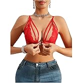 SOLY HUX Women's Lace Bralette Front Closure Bras Wireless Cutout Deep V Triangle Sexy Lace Bra