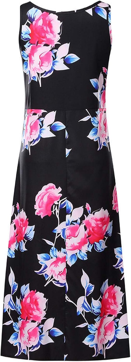 Women Floral Print Party Split Long Dress One Piece Spring