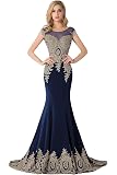 MisShow Women's Rhinestone Trumpet Evening Dress - Long Prom Gown With Applique, Multiple Colors - View #3