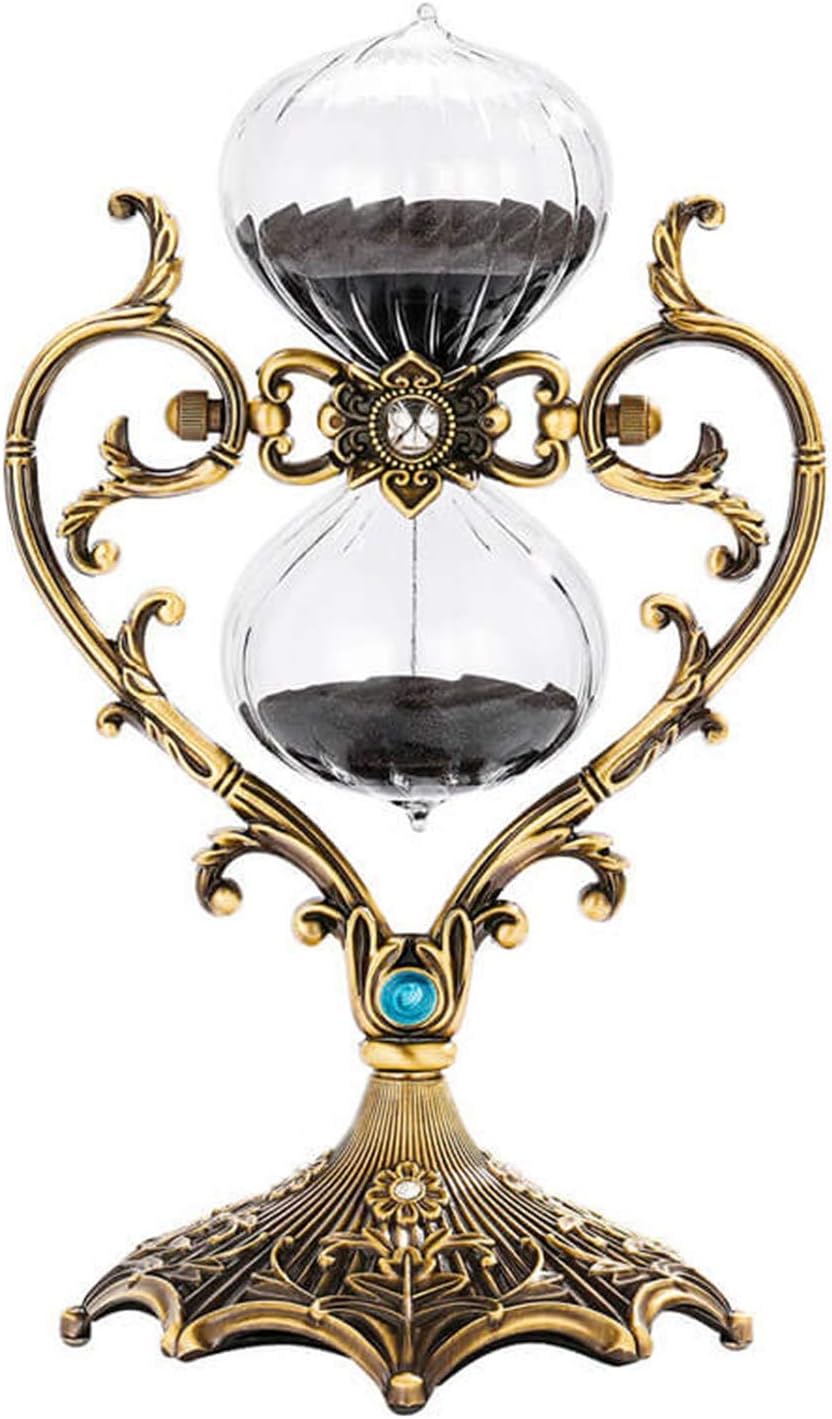 SuLiao LOVE Engraving 60 Minute Hourglass, 360&deg; Rotating Unique Brass Black Sand Timer, Large Antique One Hour Glass Sand Clock for Gifts, Wedding, Home, Desk, Office Decor