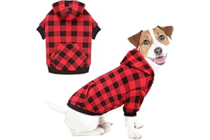 STPIATUE Dog Hoodie Sweater Red Buffalo Plaid Pet Clothes Warm and Soft Breathable Cozy Medium Pet Hoodie Dog Sweaters for Medium Dogs with Pocket(M)