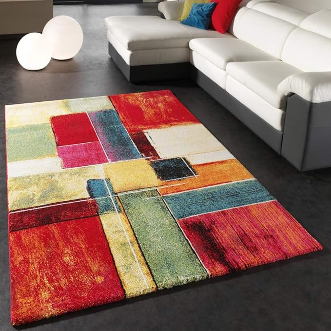 Paco Home Rug Modern Canvas Look Designer Carpet Colourful Checkered