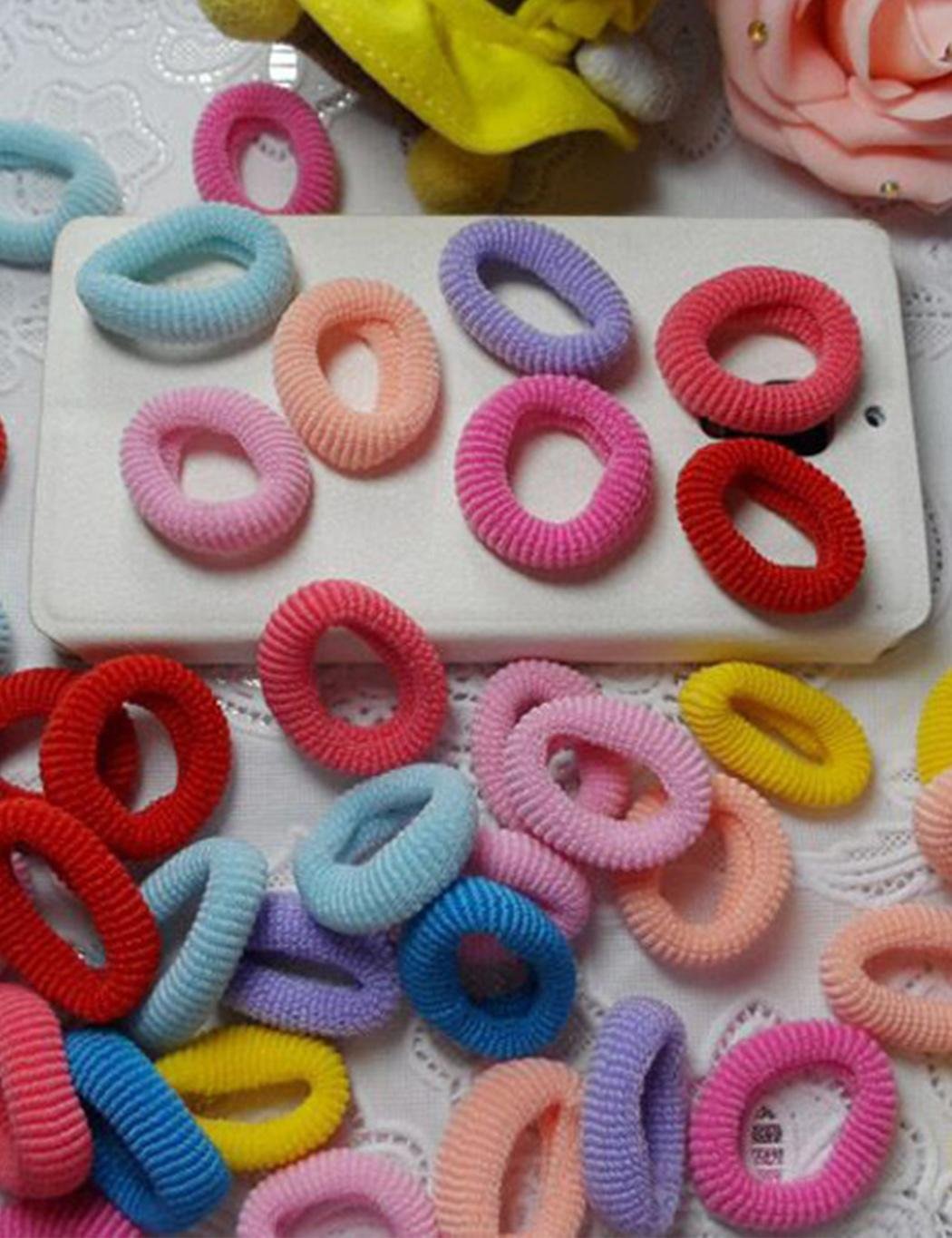 Pack of 100 Hair Ties, Baby Girls Kids Hair Holder Hair Tie Elastic Rubber Bands Ponytail Holders Scrunchie Soft Terry Small Multicolor Hair ties