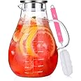 Glass Pitcher with Lid, 105oz Glass Water Pitcher with Precise Scale Line, BEYONDA 18/8 Stainless Steel Iced Tea Pitcher, Eas