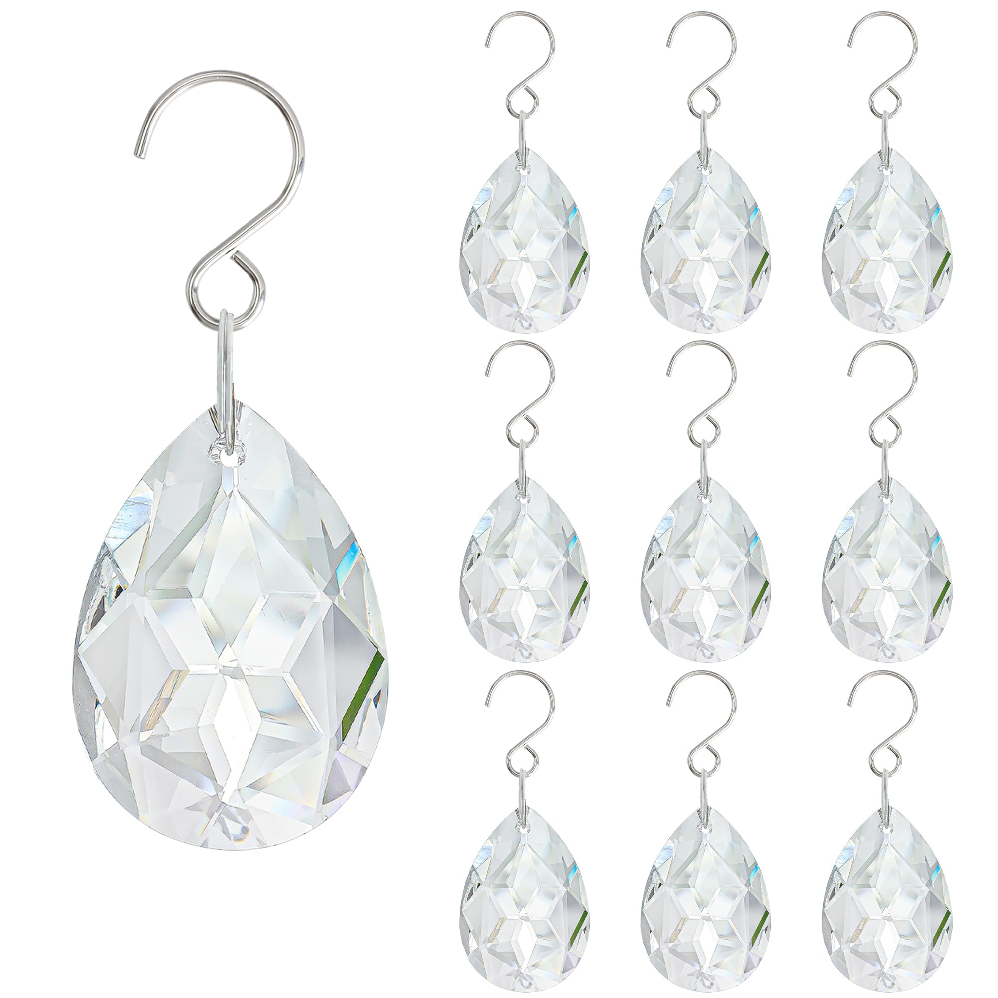 H&D HYALINE & DORA 10pcs 38mm Suncatcher Clear Crystal Teardrops Chandelier Parts,Chandelier Crystal Prisms Pendants with Hook,Hanging Crystals for Lamp Window Christmas Tree Decoration