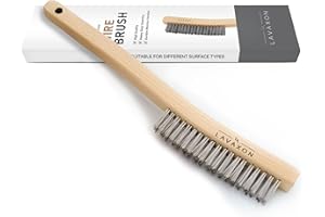 Lavaxon Wire Brush -Heavy Duty Stainless Steel Bristles with Wood Handle Grip for Rust, Wielding Slag, Dirt & Paint Scrubbing with Deep Cleaning – 14 Inches