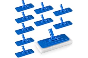 Maxdot 10 Pack Utility Pad Holder 9" x 3.75" Threaded Swivel Universal Cleaning Scrub Pad Holder for 4.5" x 10" Multipurpose Cleaning Brush Mat Compatible with Threaded Handles, Blue