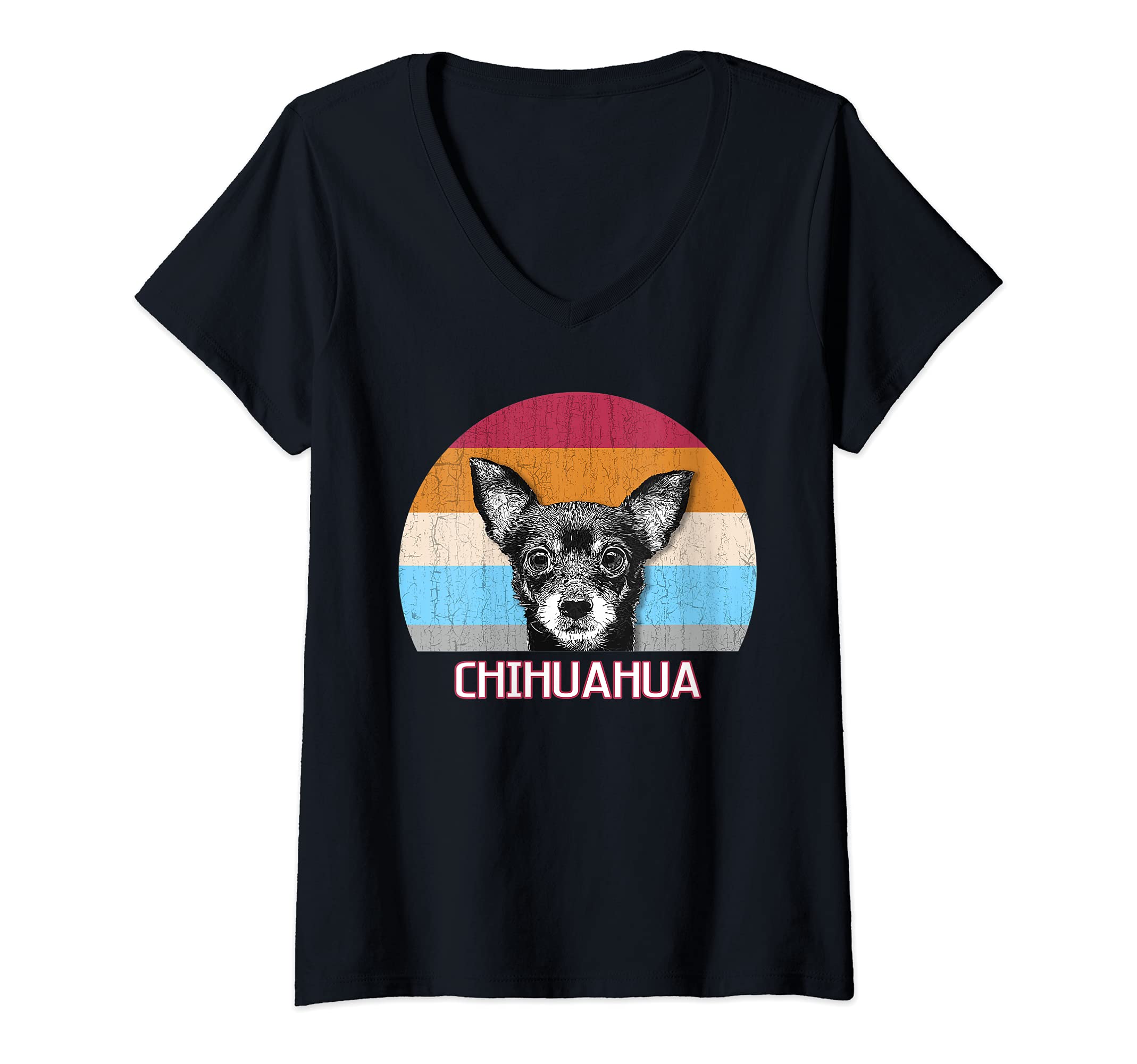 Womens Chihuahua Dog Lover Owner Retro Vintage Distressed dog V-Neck T-Shirt