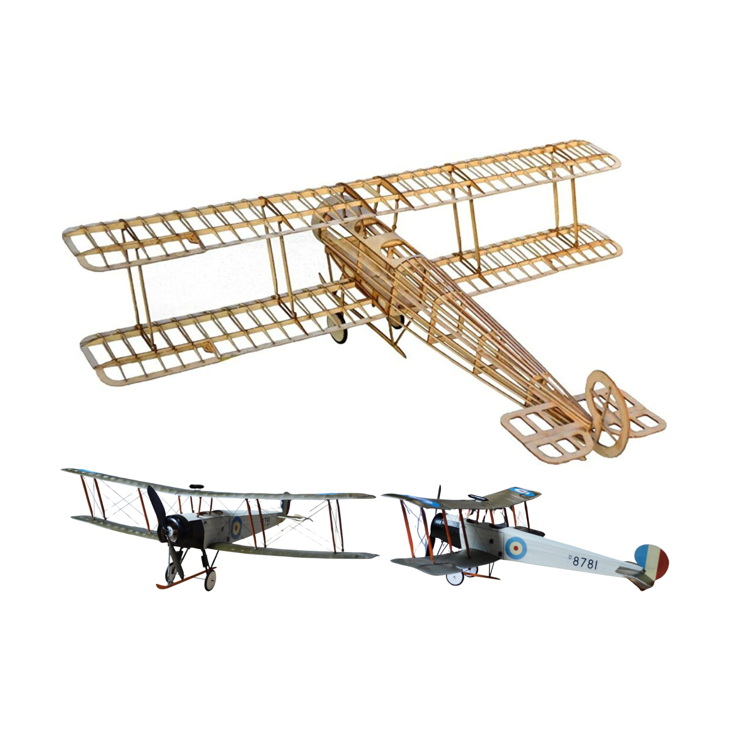 Avro 504k Slow Flyer model aircraft kit, scale 1:20, 505 mm wingspan, RC model aircraft kit, diy airplane to build yourself, laser-cut balsa wood components, 505 x 390 x 152 mm, 70 g RTF