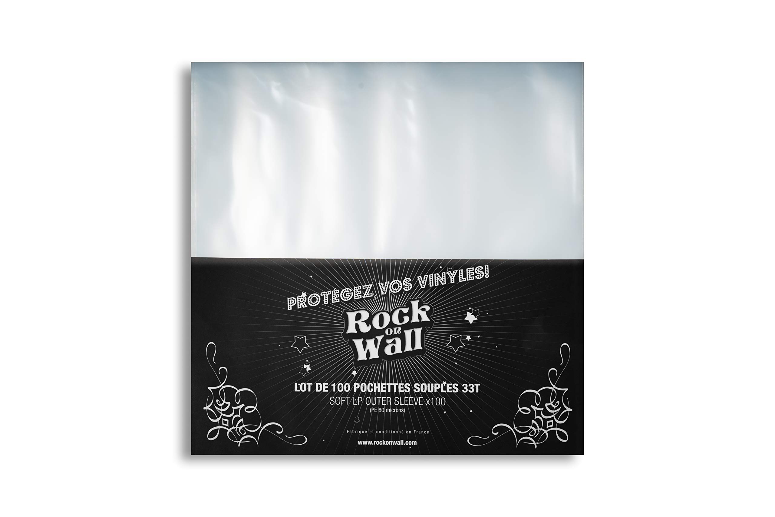 Rock On Wall - Transparent soft sleeves for 33T/12" vinyl records - Pack of 100 - Recycled plastic - Optimal protection
