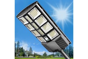 BAISTON Solar Street Lights Outdoor: Dusk to Dawn Solar Parking Lot Lights with 3 Modes Motion Sensor Remote Control, 6000K 374 LEDs Commercial Solar Lights for Outside, Backyard, Garage, Barn, Garden