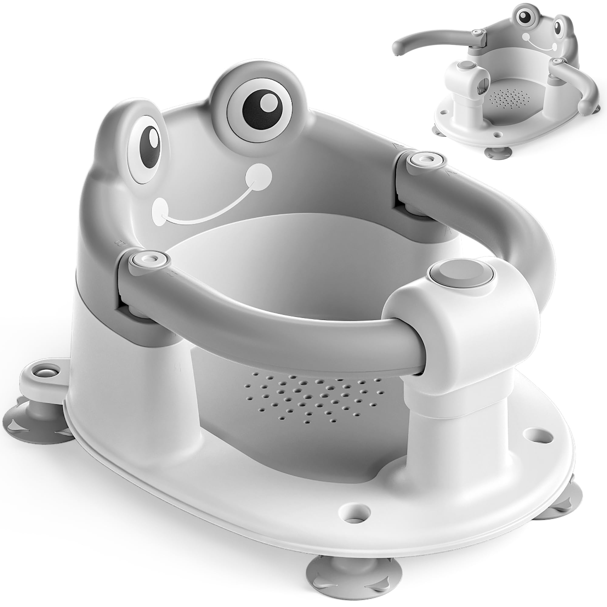 Photo 1 of Baby Bath Seat for Babies 6 Months & Up - Toddler Bath Seats for Baby Sitting Up with 4 Suction Cups & Soft Cushion, Non-Slip Infants Shower Bathtub Chair for Newborn Boys Girls, Gray