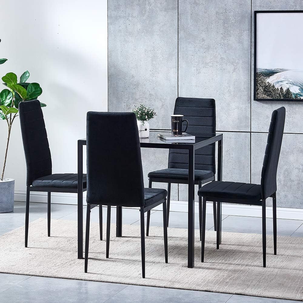 Ansley&HosHo Contemporary Black Glass Dining Room Set of 4, Small
