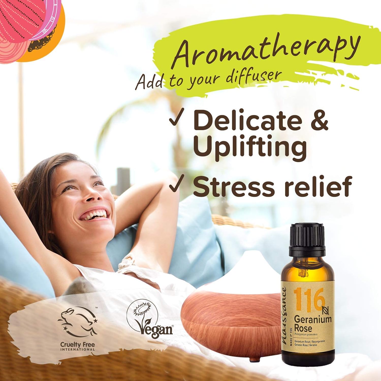 Naissance Geranium Rose Essential Oil 10ml, Pure, Natural, Steam Distilled, Cruelty Free, Vegan and Undiluted - Image 3