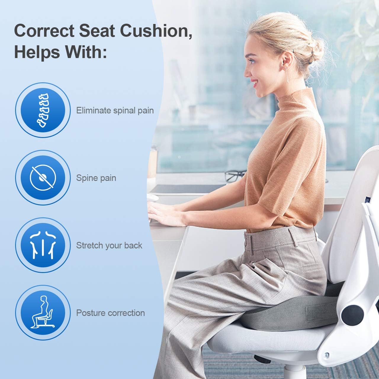 HOKEKI Seat Cushion for Chair, 100% Memory Foam and Lumbar Support - Donut Pillow for Tailbone Pain, Sciatica, Back & Buttoock Pain Relief (Gray) : Office Products