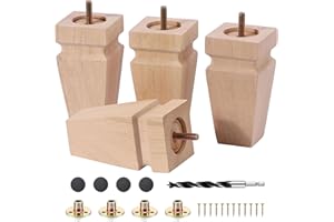 TEXPHW 5 Inch Unfinished Oak Sofa Legs - Heavy Duty Mid Century Solid Wood Replacement Furniture Legs Set of 4 for Couch, Table, Bench, Bed, Dresser, Chair - with Installation Hardware (Natural)